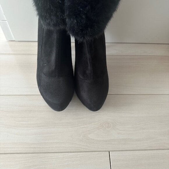 Chinese Laundry Black Suede & Fur Heeled Platform Booties - Picture 5 of 5
